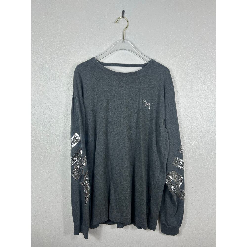 Victoria's Secret PINK Bling Long Sleeve T-shirt Gray Medium - Picture 2 of 7